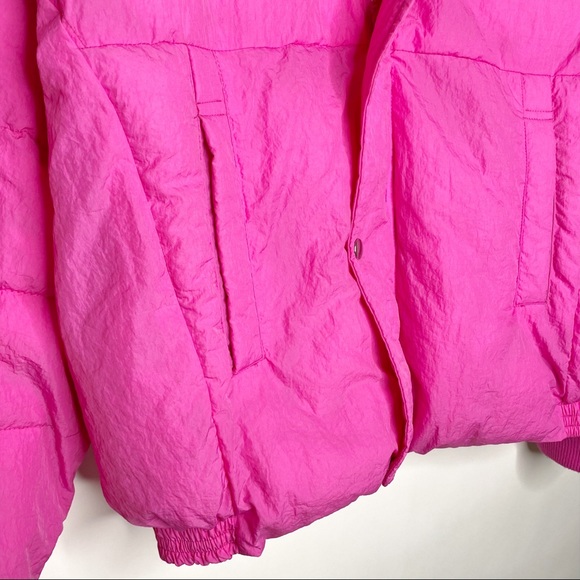 Free People Puffer Jacket Cold Rush Pink Cropped Bright Winter Adjustable Waist - Picture 6 of 16